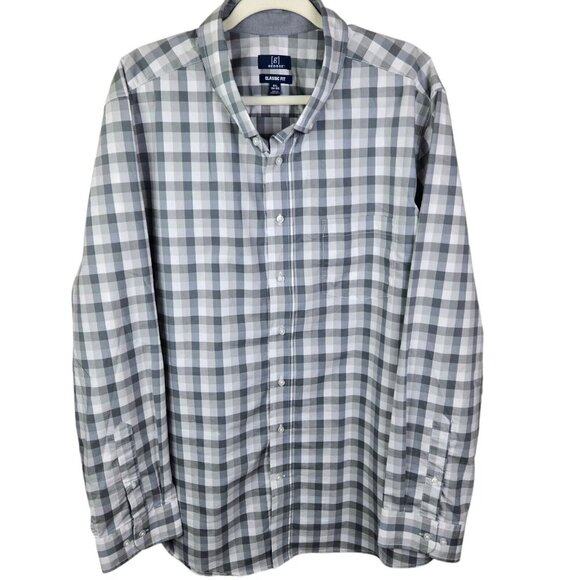 [g] George Classic Fit Button-Up Shirt Men's Size 3XL Long Sleeve Check‎ Gray - Picture 1 of 10